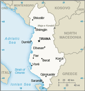 mappa dell'Albania